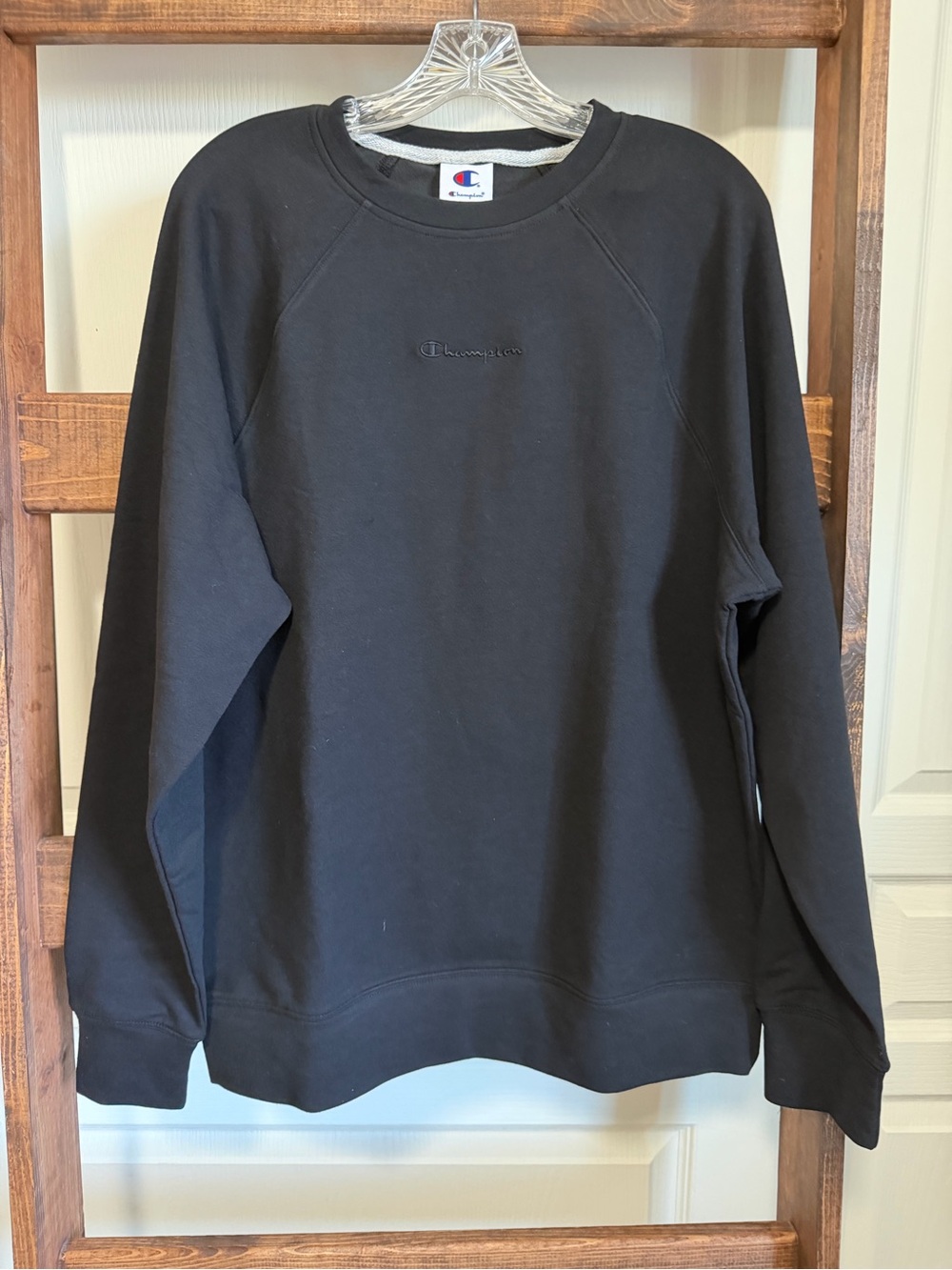 Champion Black Embroidered Logo Crewneck Sweatshirt